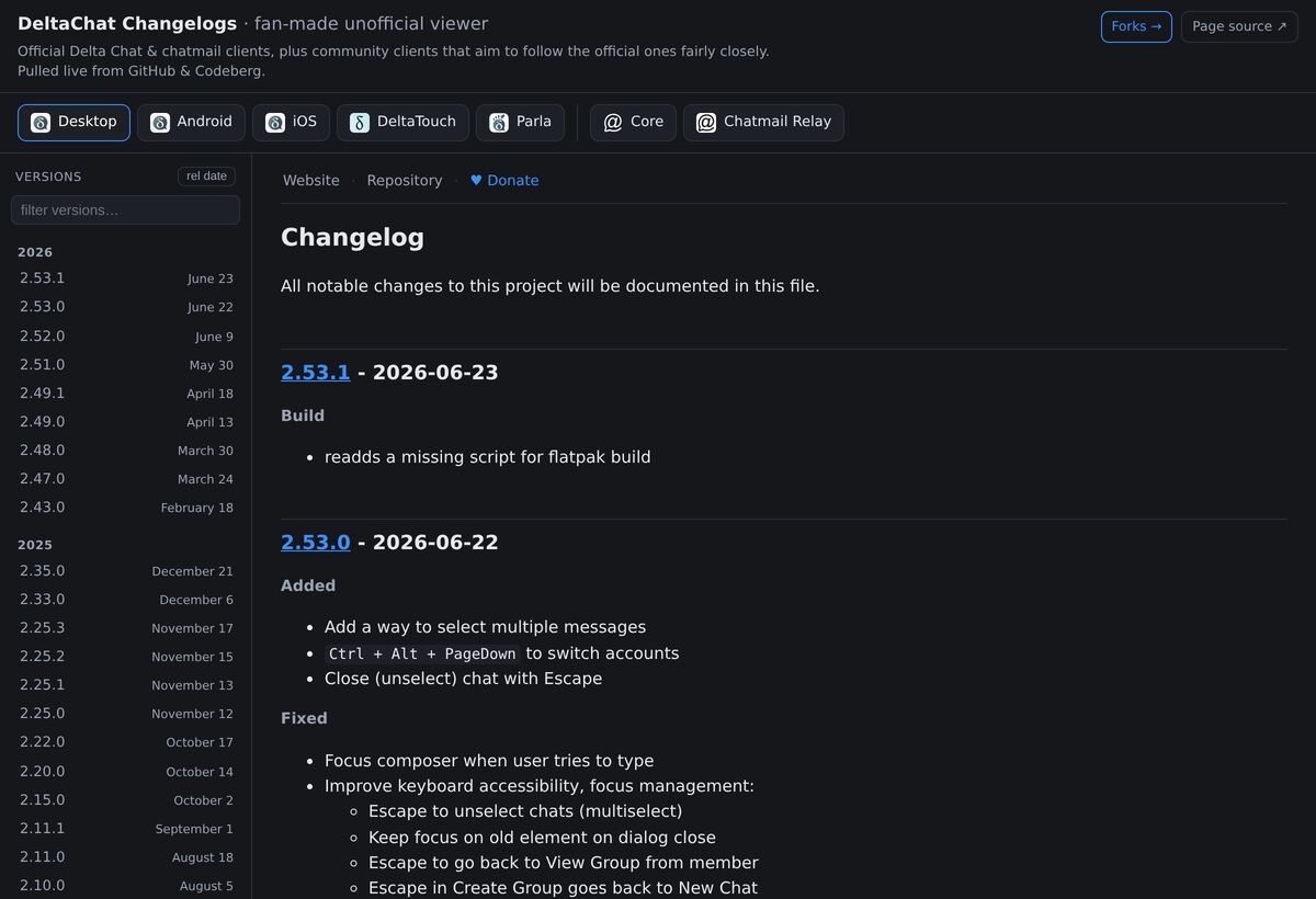 DeltaChat Changelogs viewer
