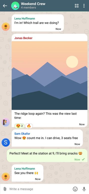 The same group chat in the installed app on a phone