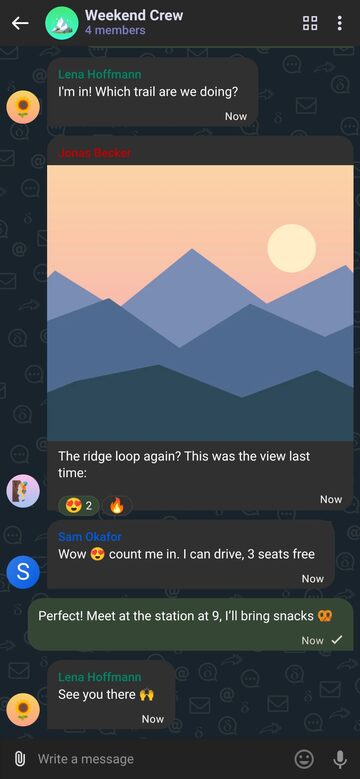 The same group chat in the installed app on a phone